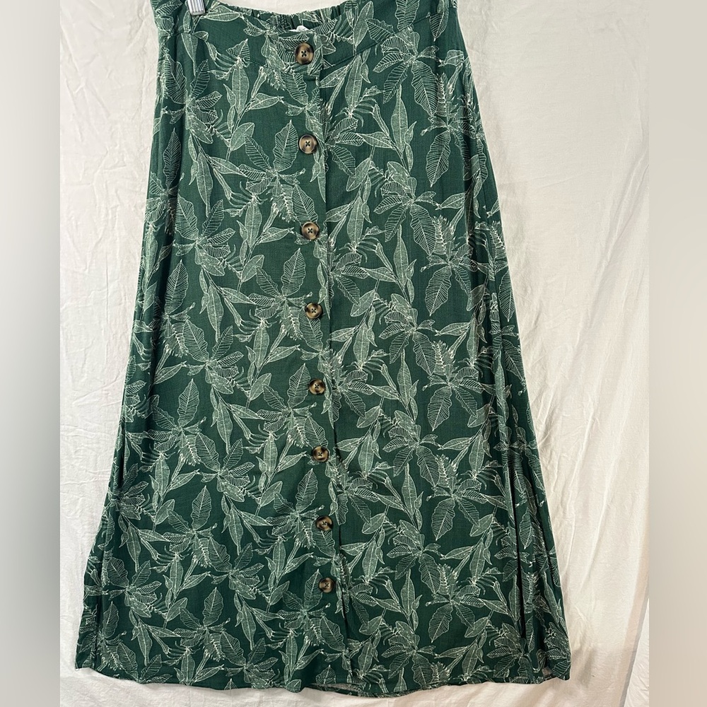 Market & Spruce Green Botanical Button Front Midi Skirt Size Small